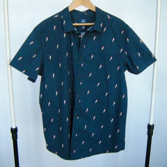 George Slim Fit  XL(46-48) Dark Blue with Parrots Short Sleeve Shirt - Picture 1 of 4